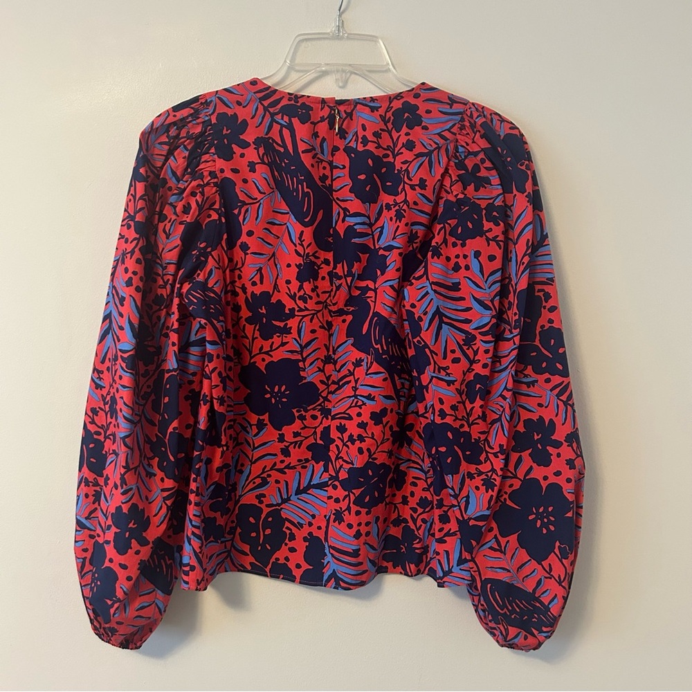 Lilly Pulitzer Lynnley Top Blouse Balloon Sleeve Ruby Red Heron My Own - Picture 4 of 5